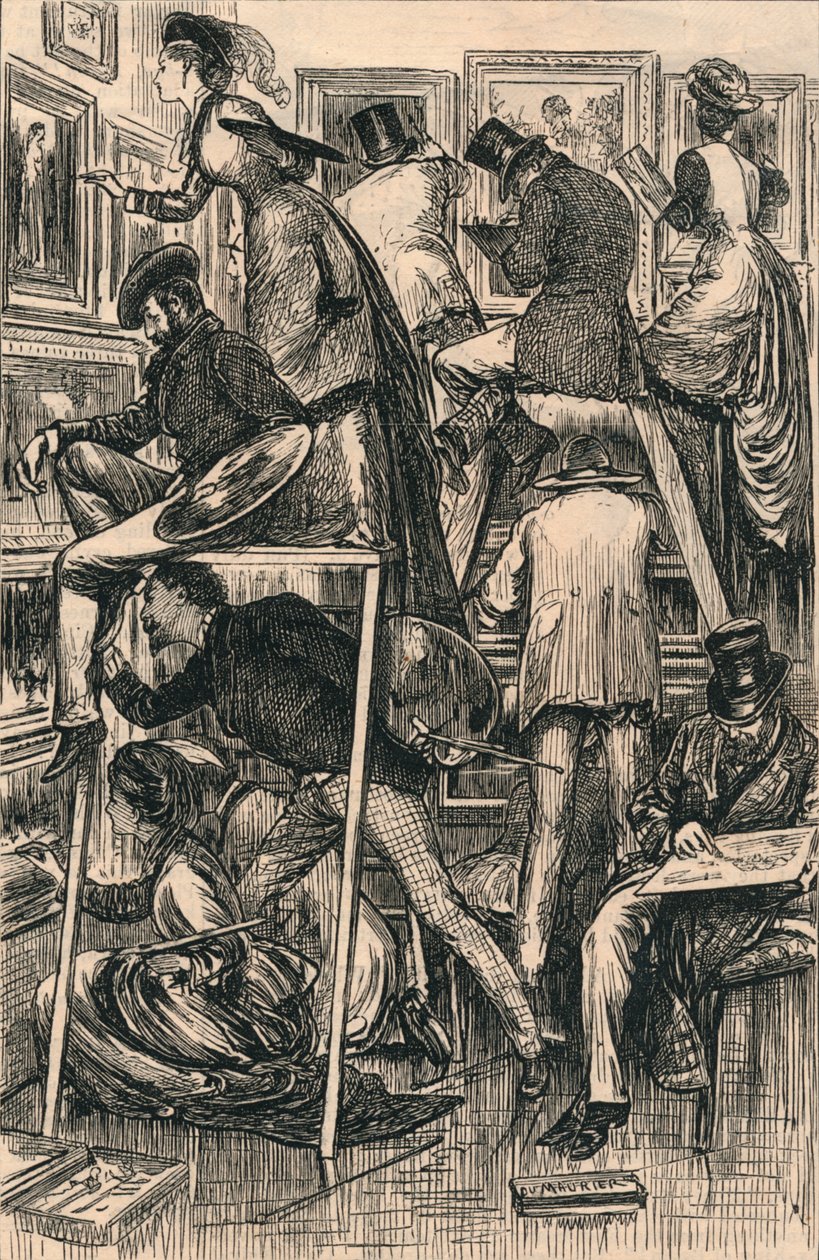 Dzień Lakierowania w Akademii Królewskiej, 1877 autorstwa George du Maurier