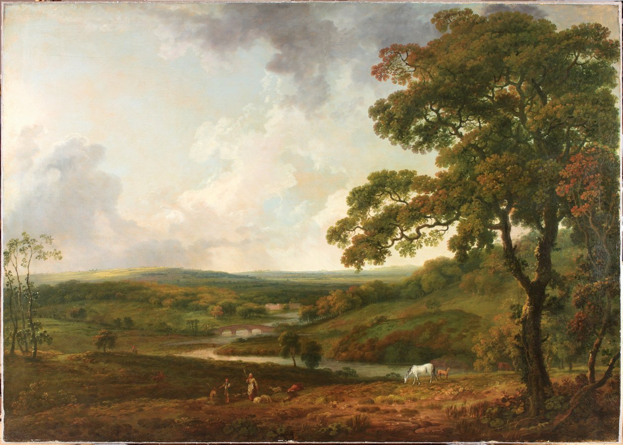 Widok w Welbeck Park z wijącym się strumieniem (olej na płótnie) autorstwa George the Elder Barret