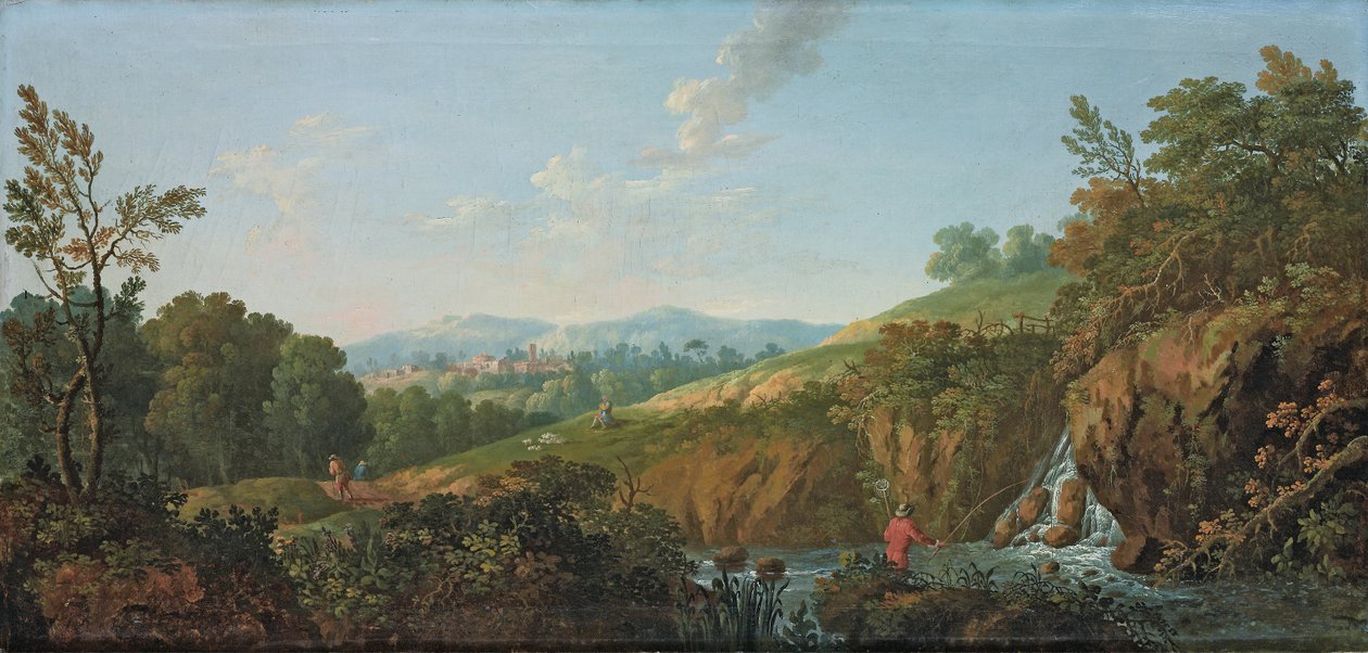 Zalesiony krajobraz rzeki autorstwa George the Elder Barret