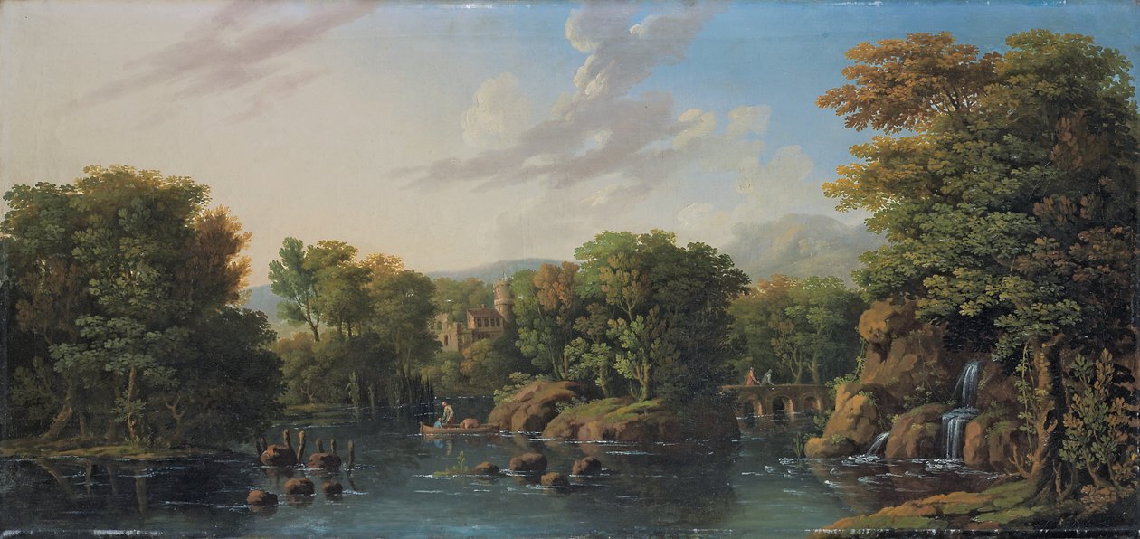 Zalesiony krajobraz rzeki autorstwa George the Elder Barret