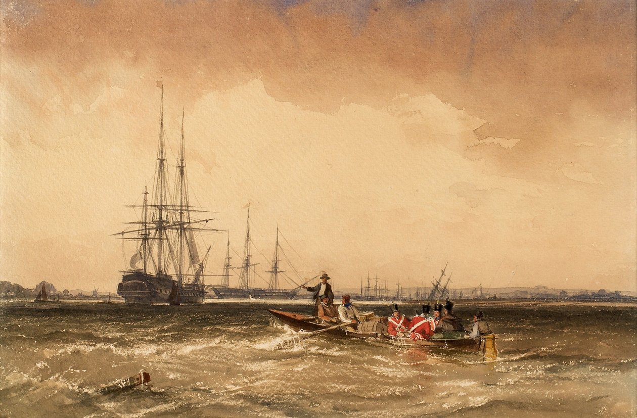 Na Medway (Marines wychodzący do Indiaman, Northfleet) autorstwa George the Elder Chambers