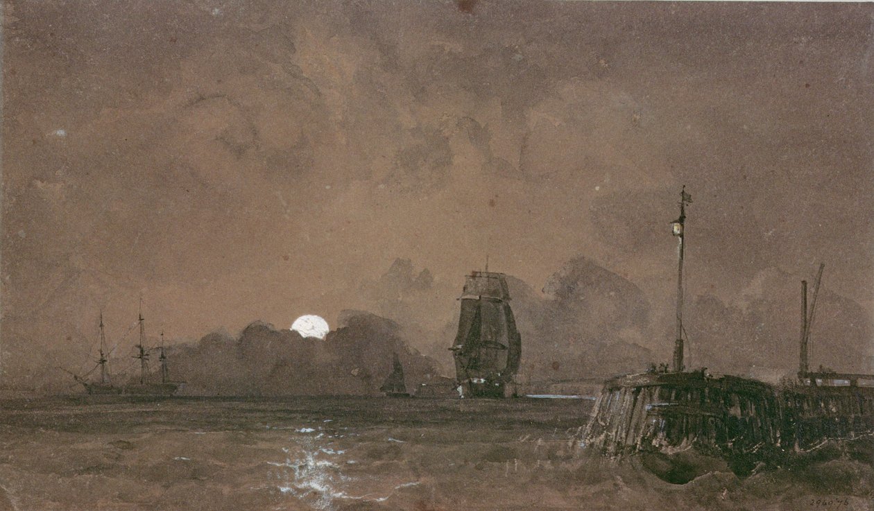 Port Sunderland: światło księżyca, XIX wiek autorstwa George the Elder Chambers