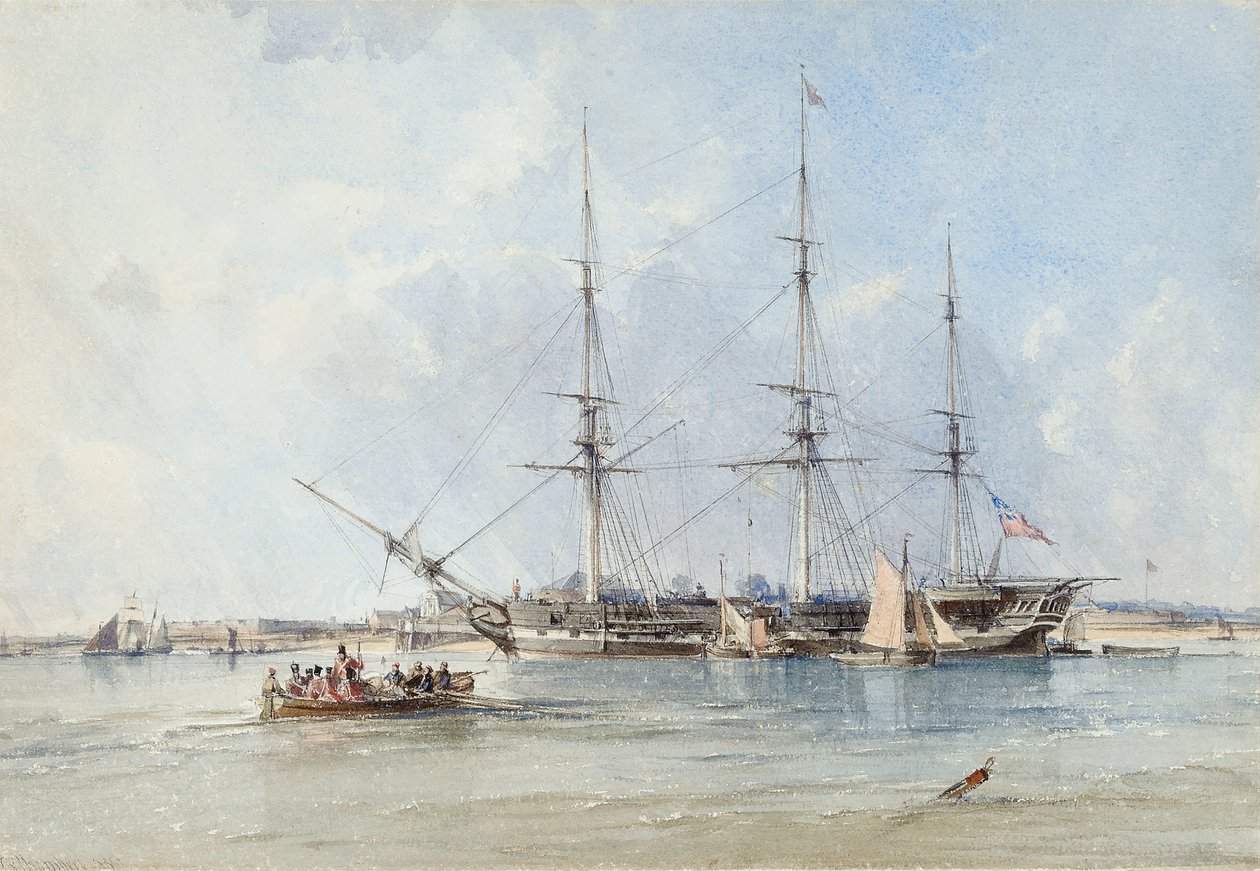 Fregata Blackwall Seringapatam na kotwicy przy Fort Tilbury autorstwa George the Elder Chambers