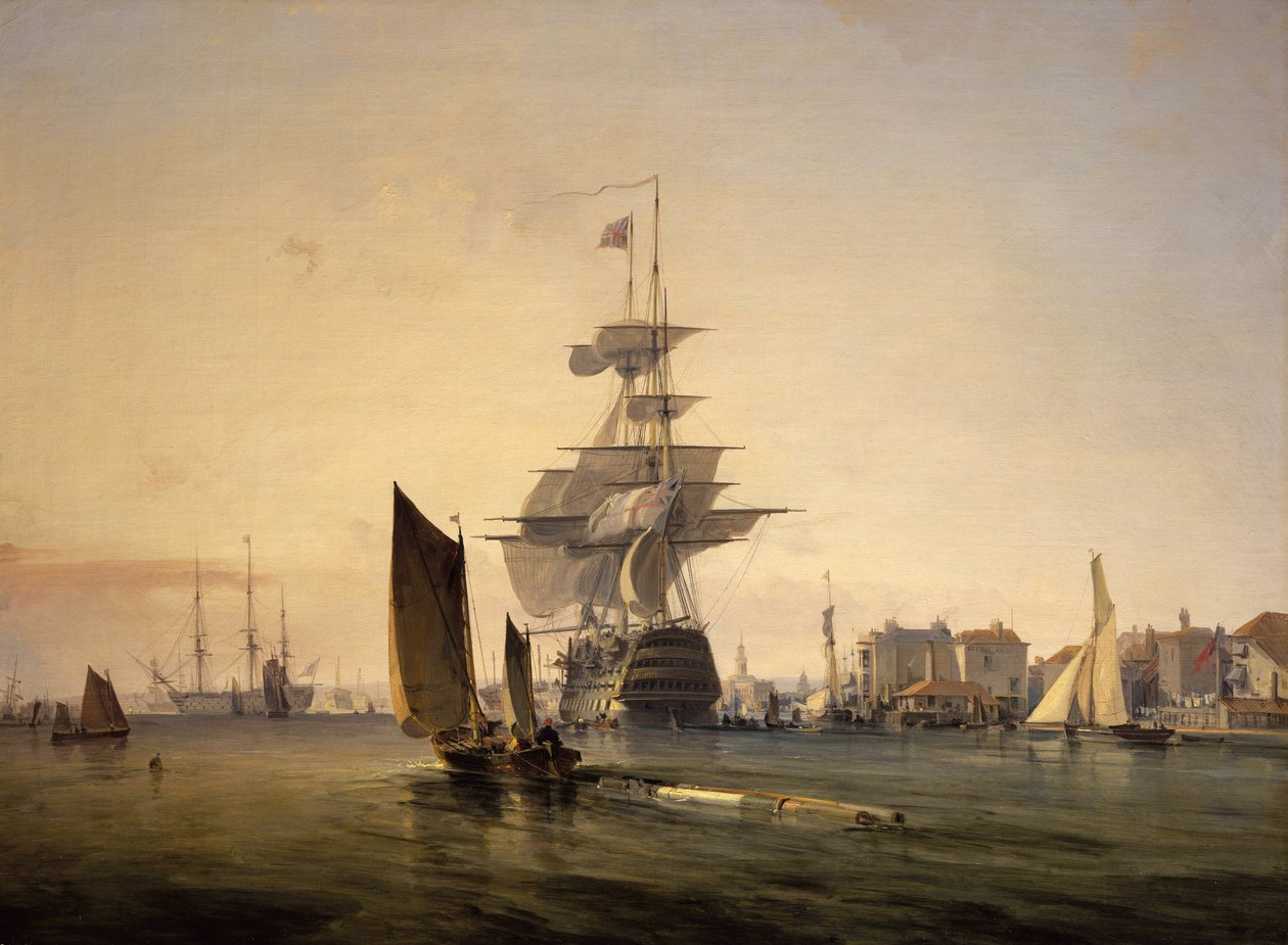 Statek "Britannia" wpływający do Portsmouth (Anglia) 4 lutego autorstwa George the Elder Chambers
