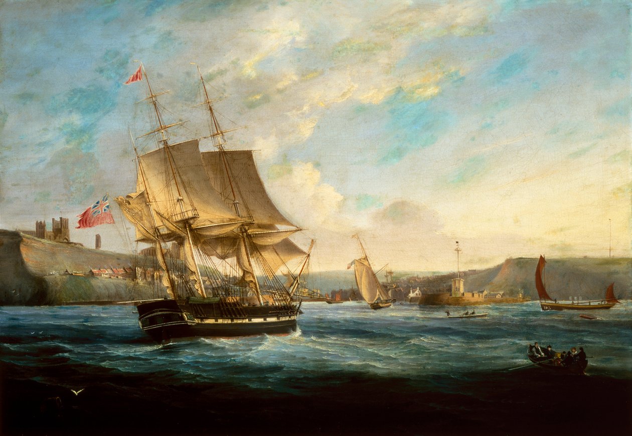 Whaler Phoenix wchodzący do portu Whitby (olej na płótnie) autorstwa George the Elder Chambers