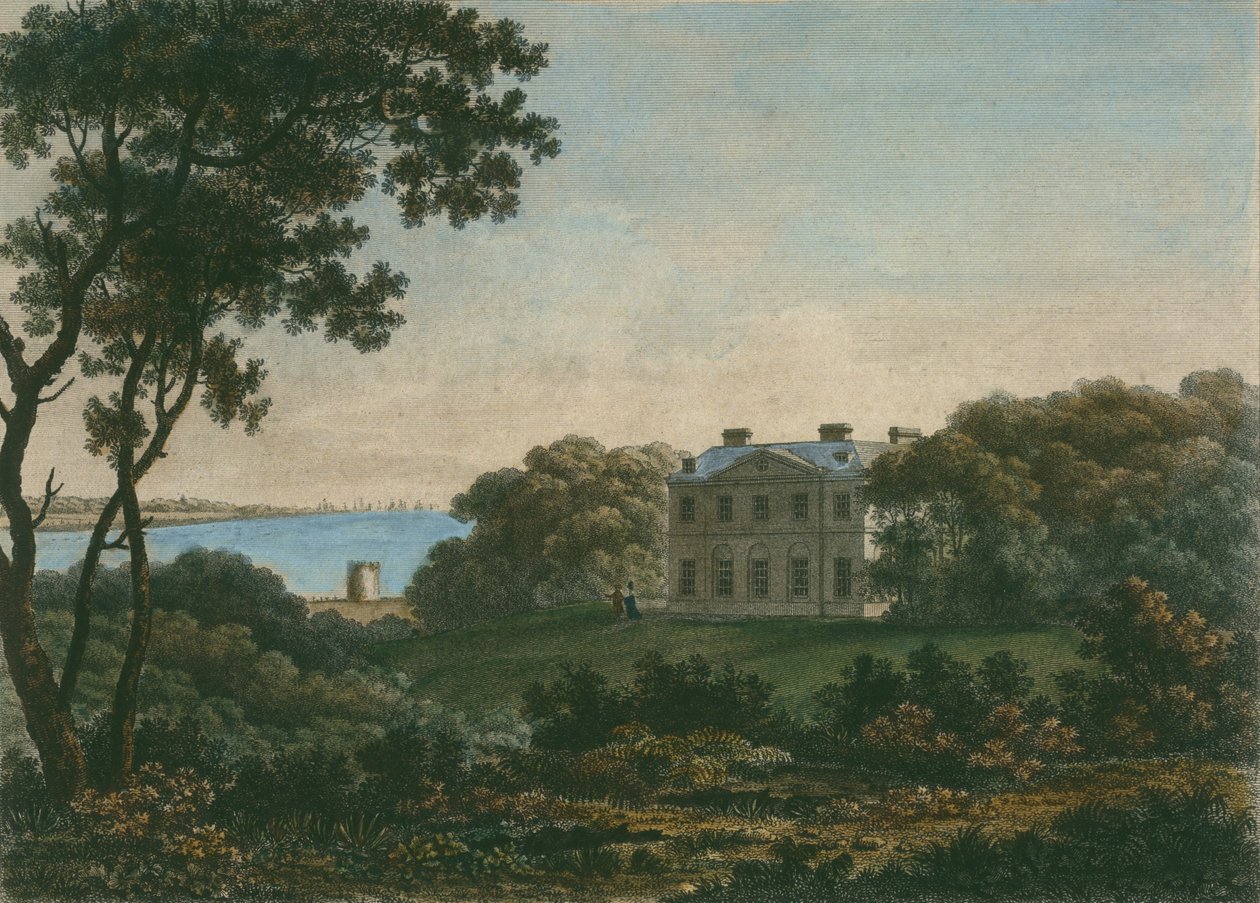Dom Andrew Roberta Drummonda, park Cadland, Hampshire, grawerowane przez Williama Wattsa (1752-1851) autorstwa George the Younger Barret
