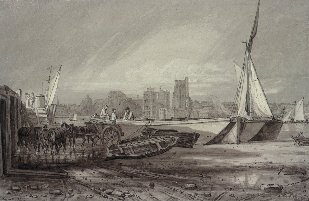 Pałac i kościół Lambeth z Millbank autorstwa George the Younger Barret