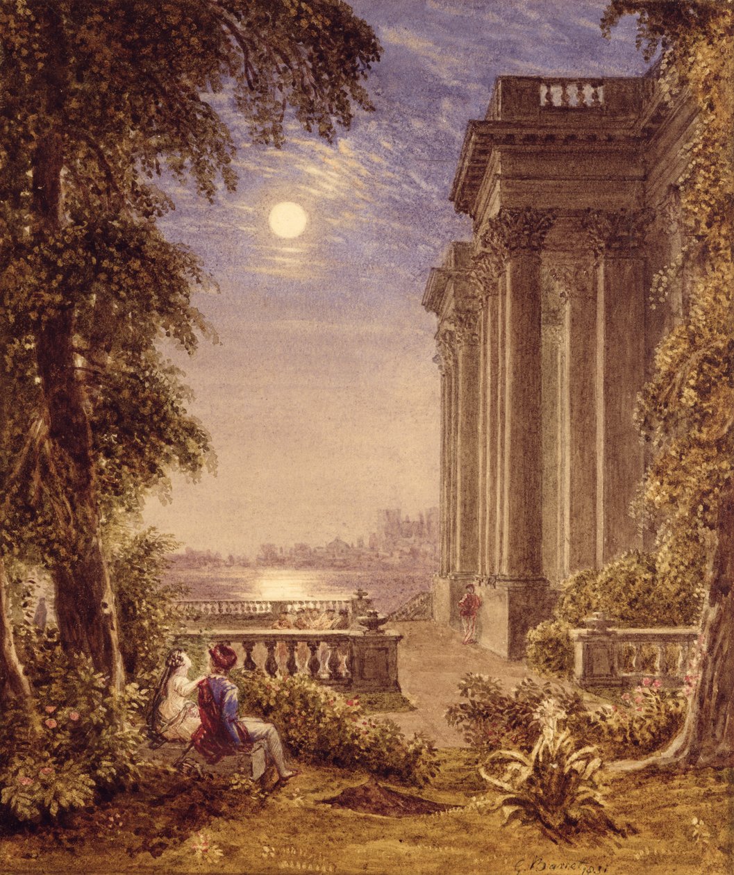 Kochankowie przy świetle księżyca, 1831 autorstwa George the Younger Barret