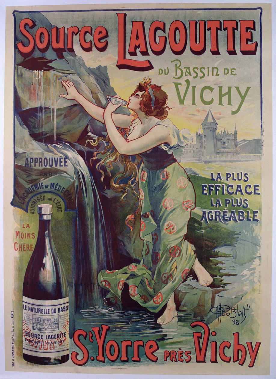 Plakat reklamujący "Source Lagoutte du bassin de Vichy", naturalną wodę mineralną autorstwa Georges Blott