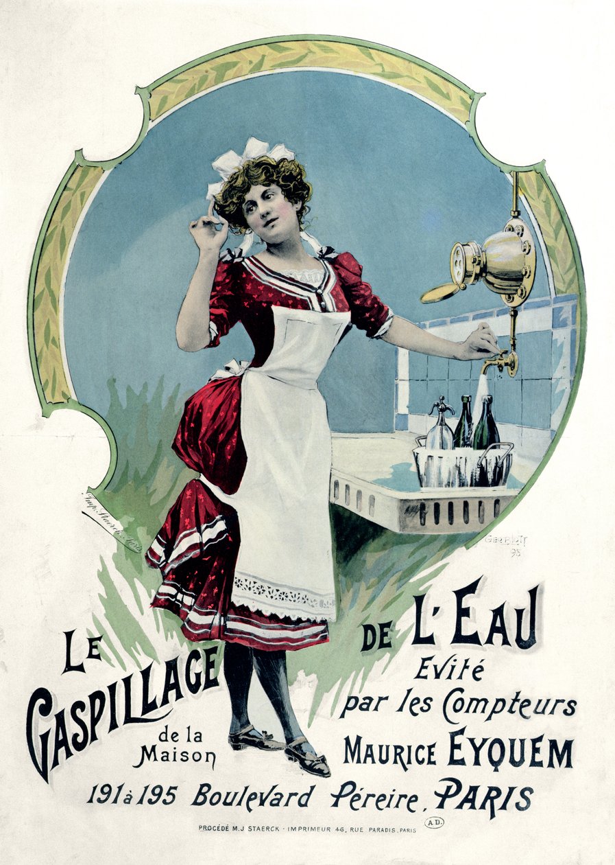 „Unika się marnowania wody”, reklama wodomierzy Maurice Eyquem, 1898 r. autorstwa Georges Blott