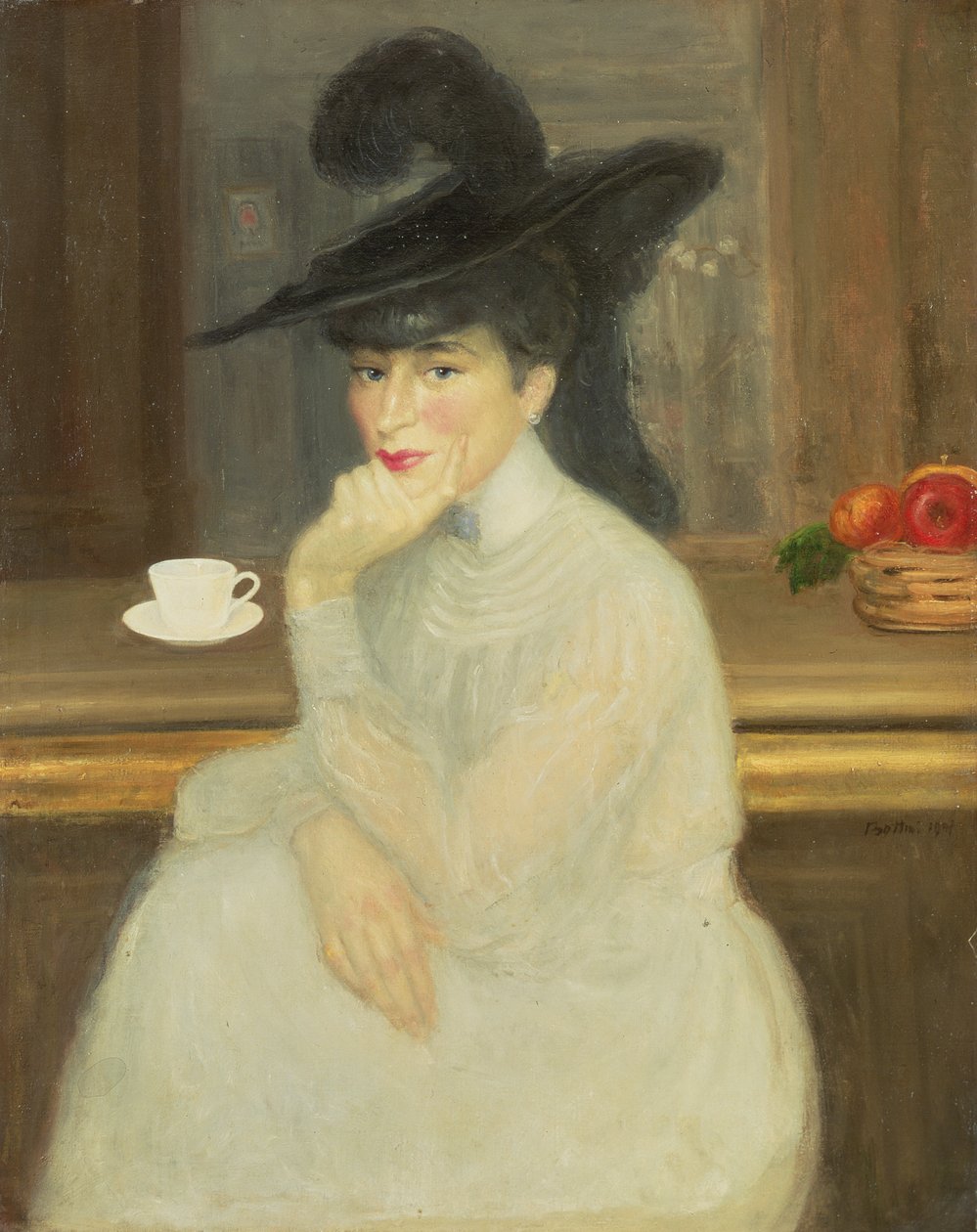 Czekając przy barze: Portret Sary Bernhardt, 1907 autorstwa Georges Bottini