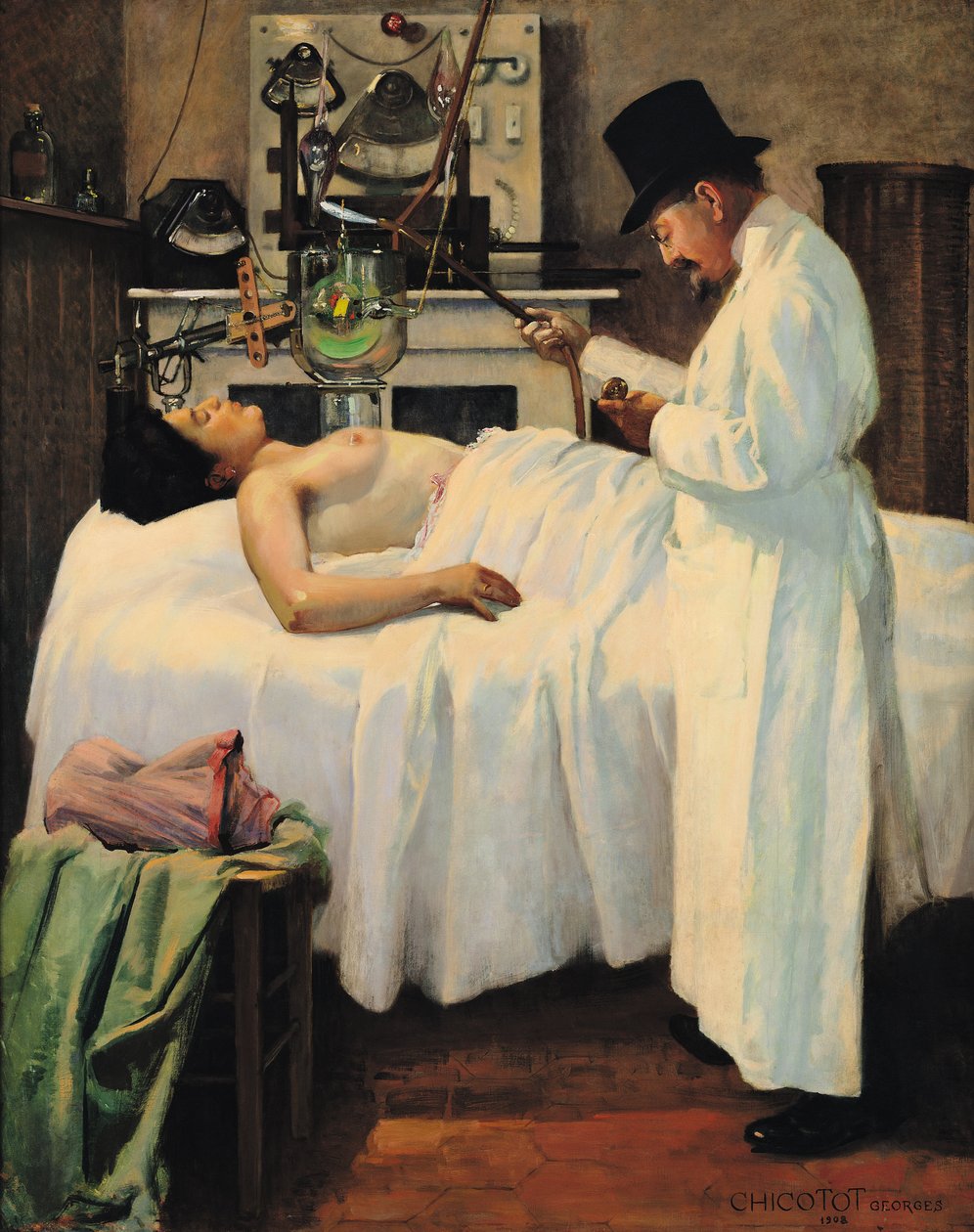 Pierwsza próba leczenia raka promieniami rentgenowskimi, doktor Chicotot, 1907 autorstwa Georges Chicotot