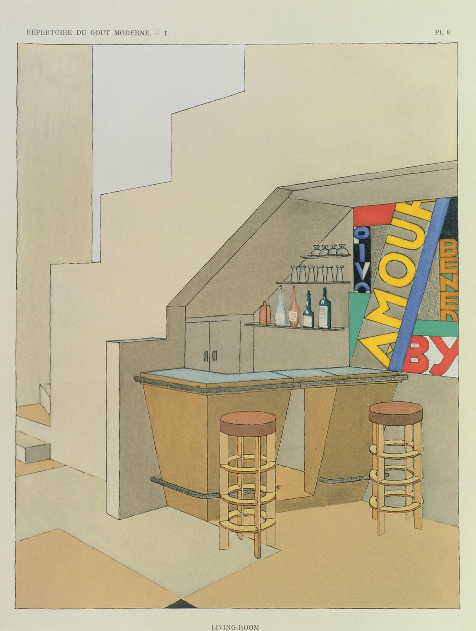 Projekt baru, z francuskiego wydawnictwa wnętrzarskiego liczącego 200 grafik, ok. 1928-29 (odbitka pochorowa) autorstwa Georges Djo Bourgeois