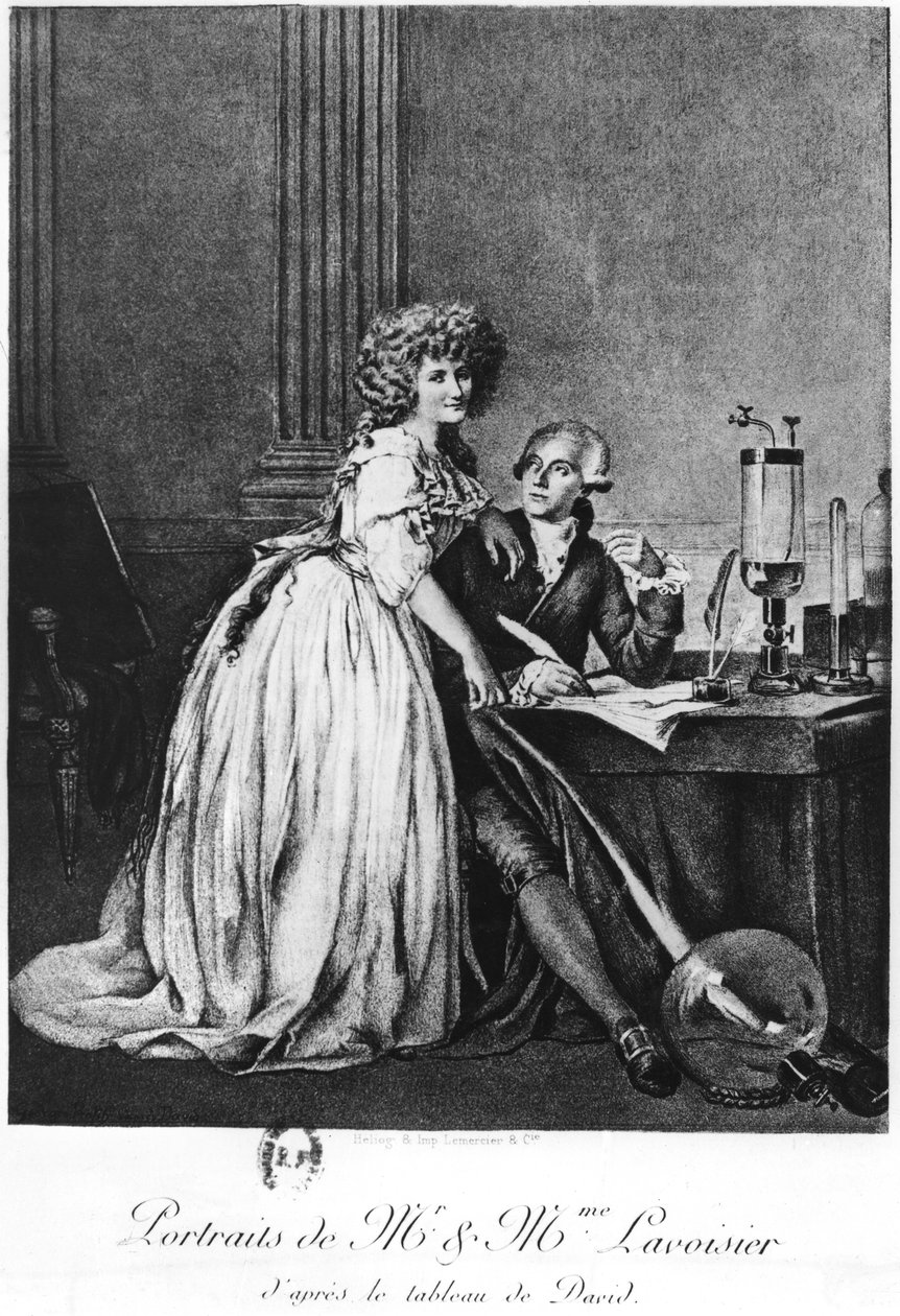 Antoine Laurent Lavoisier (1743-94) i jego żona Marie Anne Paulze (1758-1836) (heliograwiura) autorstwa Georges Ernest Profit