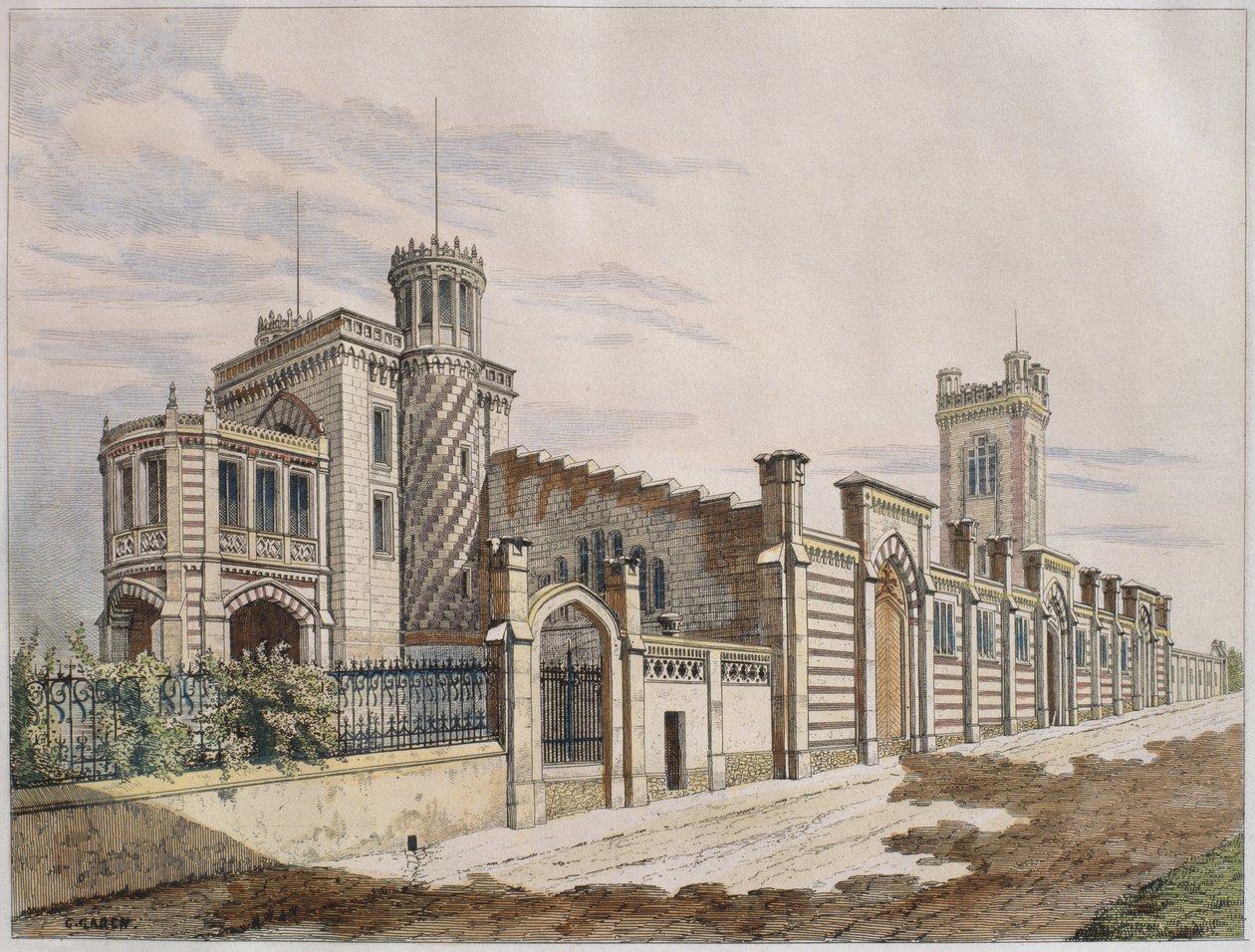 Magazyn Madame Veuve Pommery Champagne w Reims, ilustracja z „Le Moniteur des architectes”, 1882 (kolorowe grawerowanie) autorstwa Georges Felix Garen