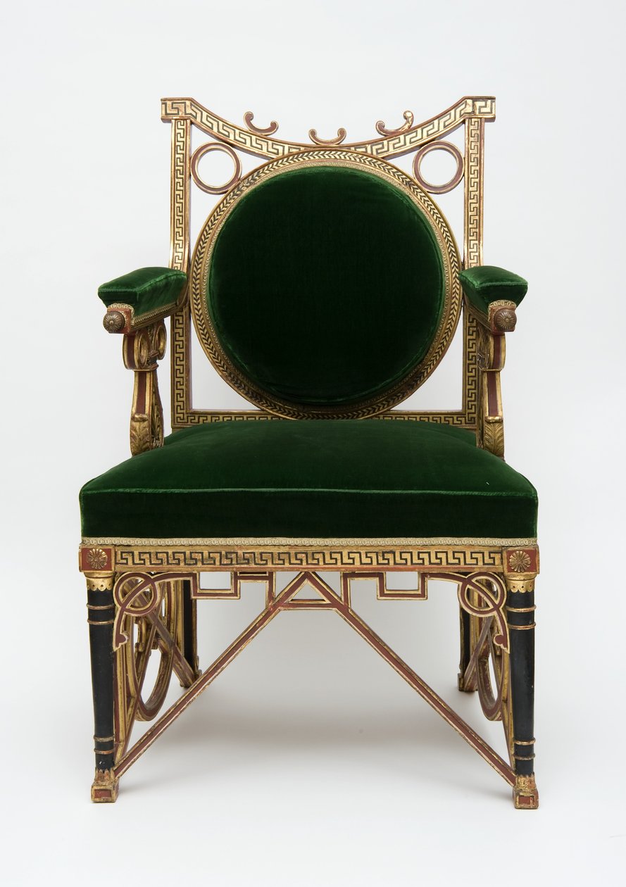 Fauteuil, ok. 1785-90 (drewno iglaste ze złoceniami i zielonym aksamitem) autorstwa Georges Jacob