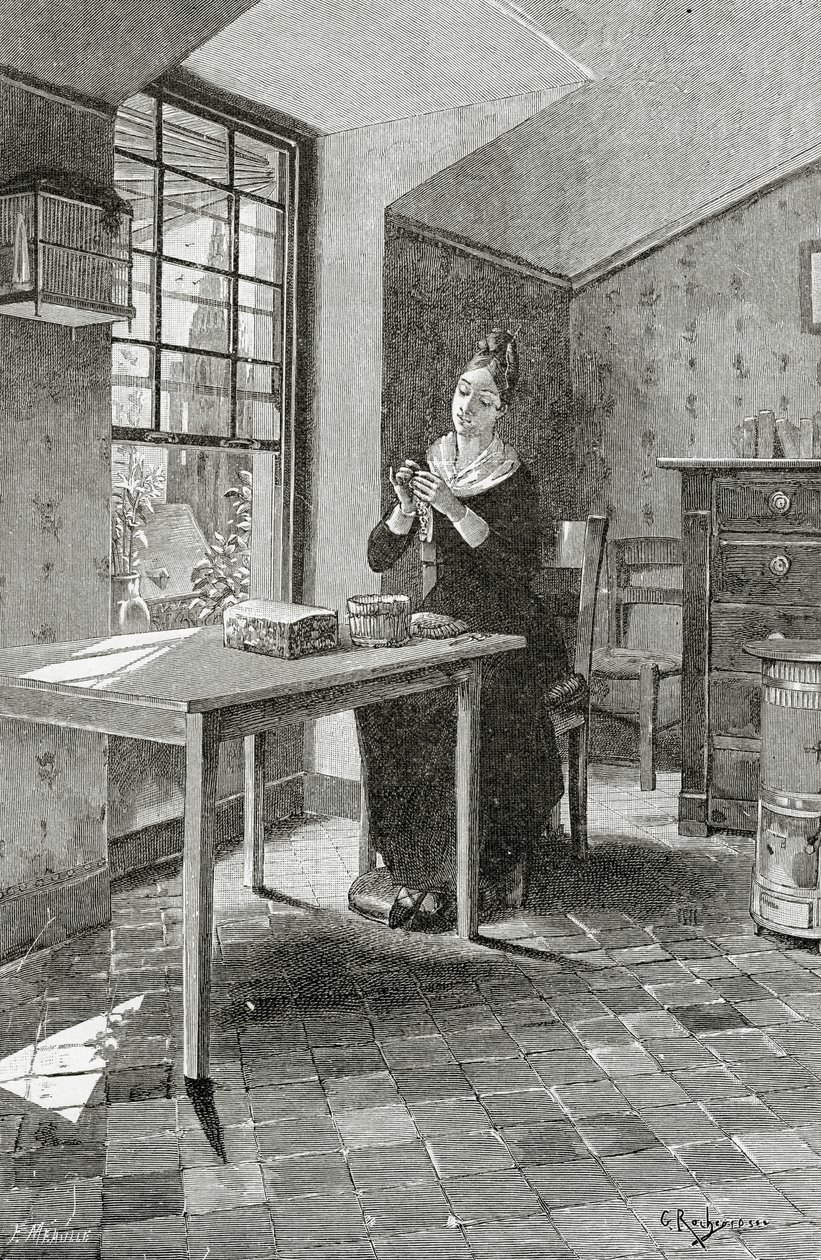 Regard Jeté dans une Mansarde, 19 wiek (bw rycina) autorstwa Georges Marie Rochegrosse