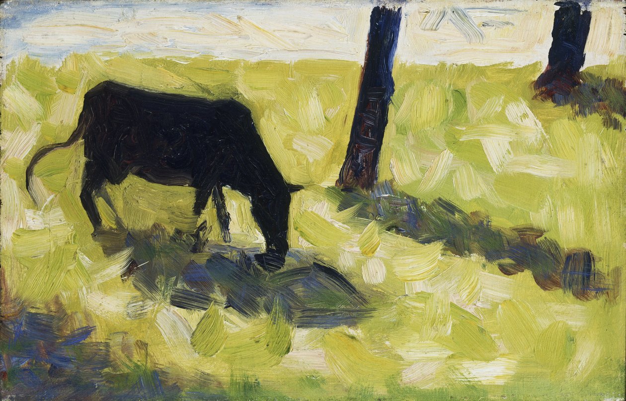 Czarna krowa na łące, 1881 autorstwa Georges Seurat