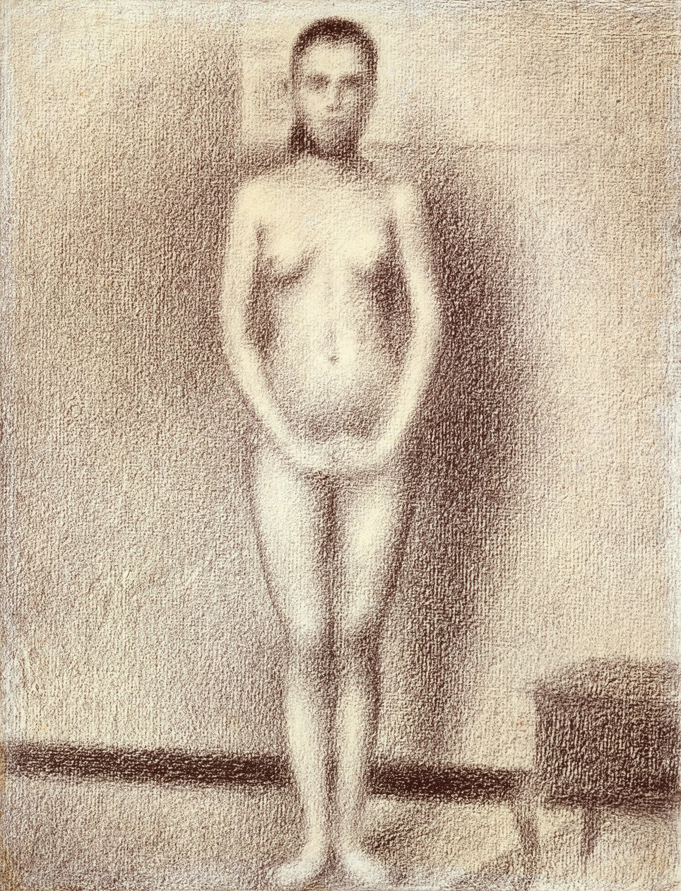 Studium dla Les Poseuses, 1886 (kredka Conte na papierze wykładanym) autorstwa Georges Seurat