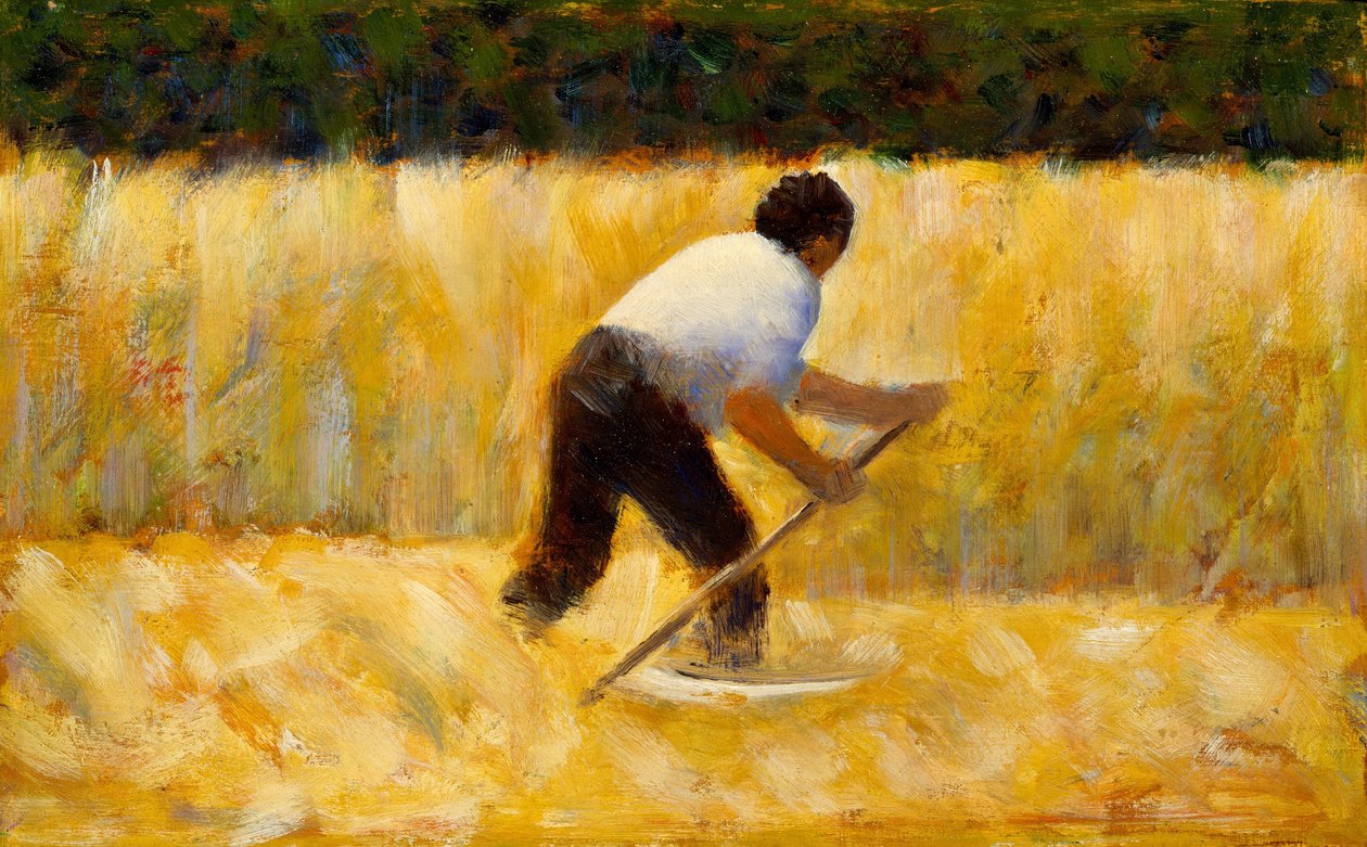 Kosiarka, 1881-82 (olej na drewnie) autorstwa Georges Seurat