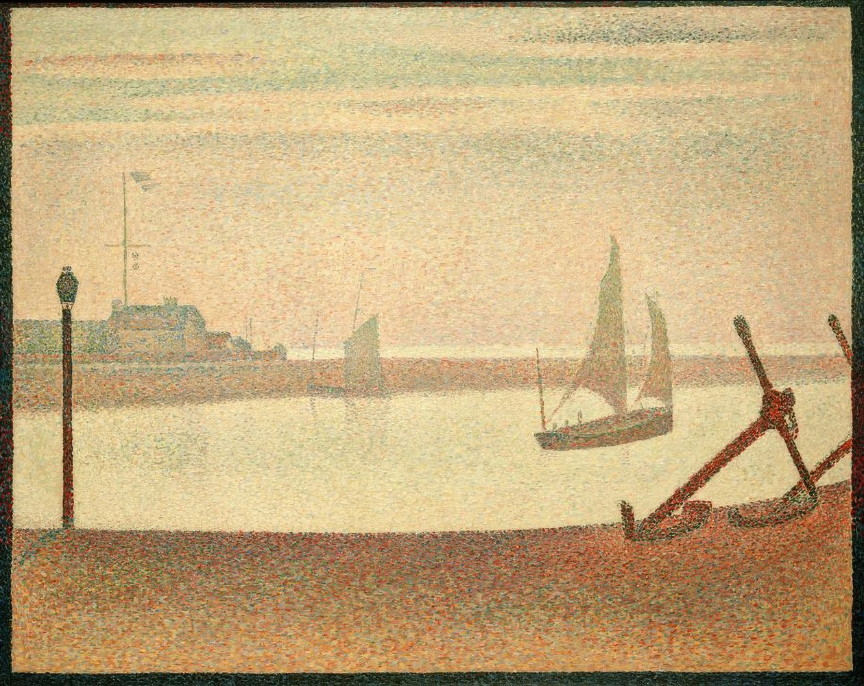 Le Chenal de Gravelines: Un Soir (Abend am Kanal przeciwko Gravel.) autorstwa Georges Seurat