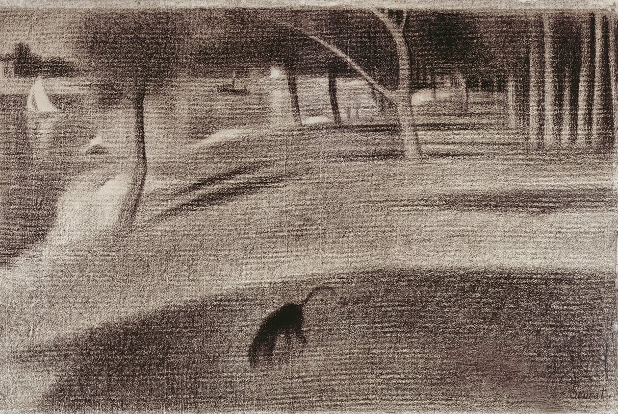 Studium do niedzielnego popołudnia na wyspie La Grande Jatte, ok. 1884 (kredka Conte na papierze) autorstwa Georges Seurat