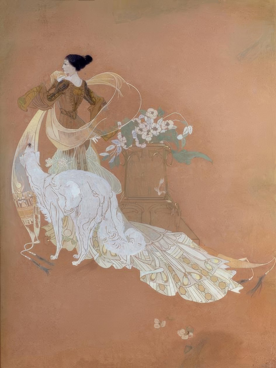 Georges de Feure, Elegancka Dama z Barsoi / Gwasz autorstwa Georges de Feure
