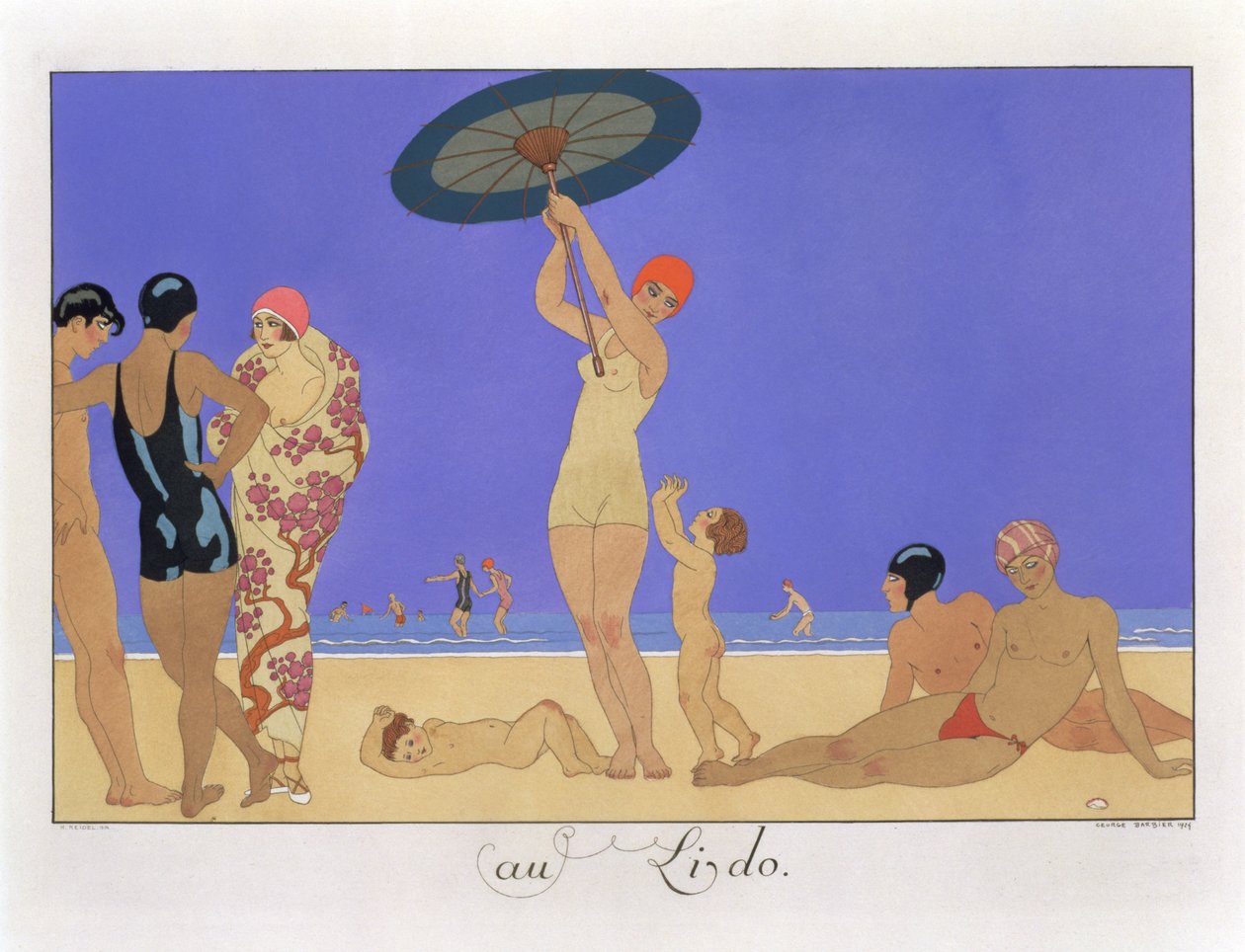 Na Lido, grawerowane przez Henri Reidel autorstwa Georges (after) Barbier