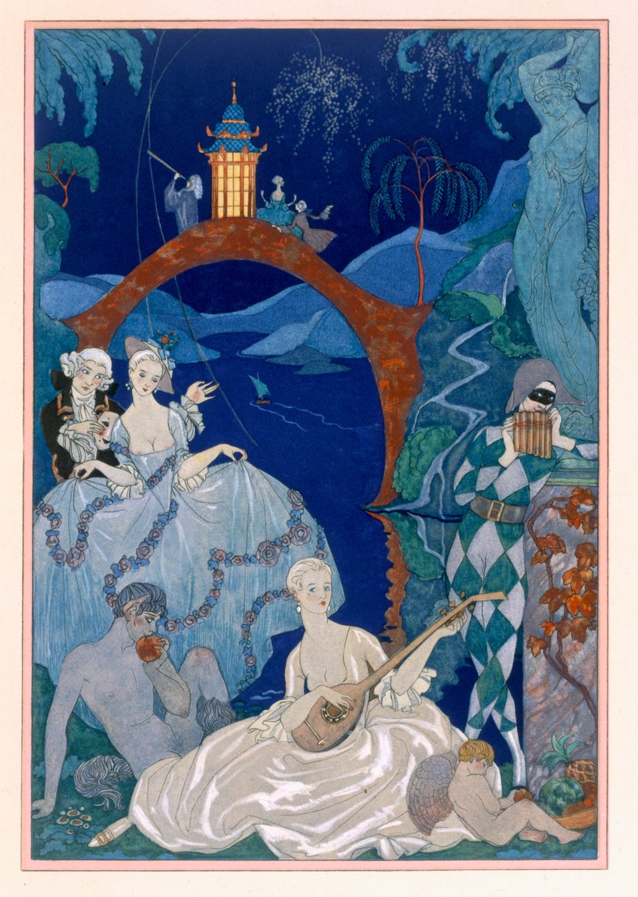 Bal pod błękitnym księżycem, ilustracja do „Fetes Galantes” Paula Verlaine