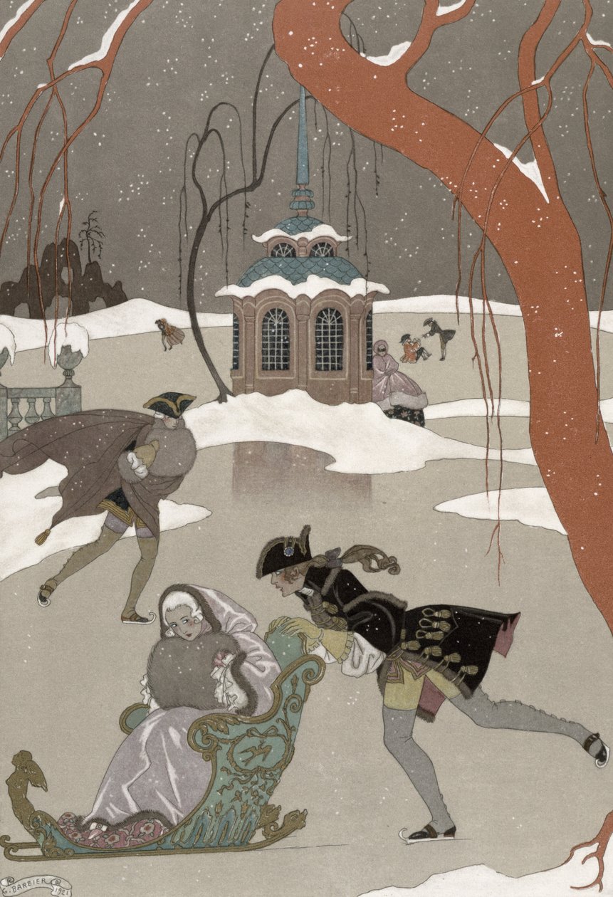 Łyżwiarstwo na zamarzniętym jeziorze, ilustracja do „Fetes Galantes” Paula Verlaine