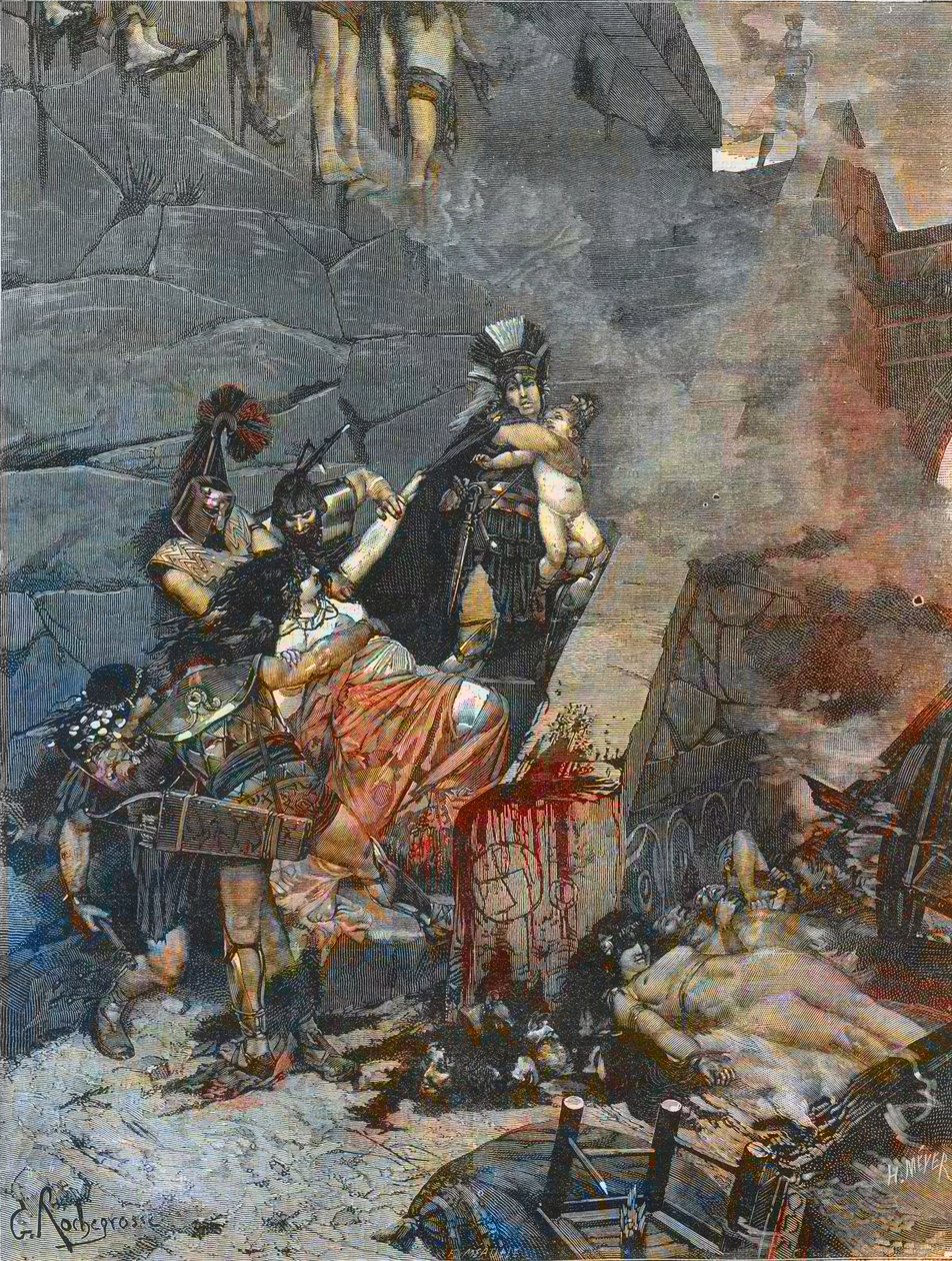 Andromacha - Andromaque (Ulisses wyrywa Astianaxa z ramion Andromaque, aby zrzucić go ze szczytu murów Troi) - GRAWEROWANIE PO MALARSKU George-Antoine Rochegrosse (1859-1938) autorstwa Georges (after) Rochegrosse