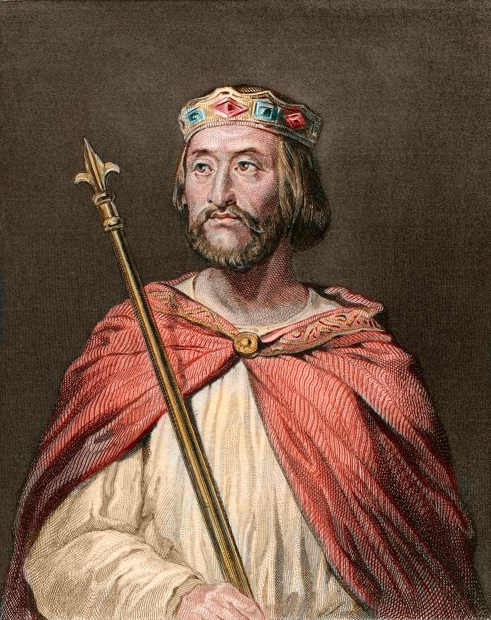Portret Karola III zwanego Prostym (879-929) Król Franków - KAROL III (879-929) - Karol Prosty - Król Francji, 893-923 - rycina wg Georgesa Rougeta (1783-1869) autorstwa Georges (after) Rouget