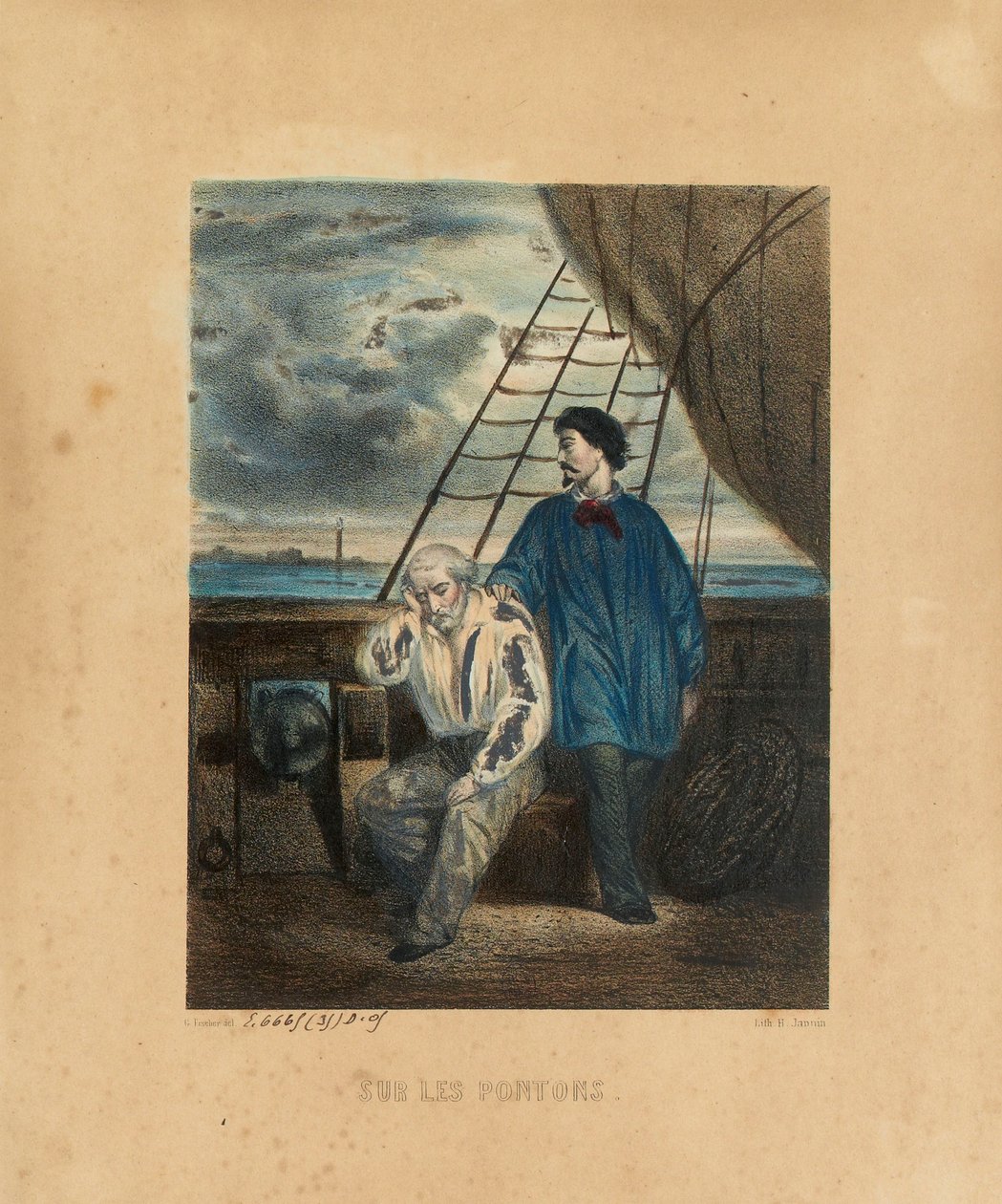 Na pontonie, rytowany przez H. Jannina, 1848 autorstwa Georges Alexandre after Fischer