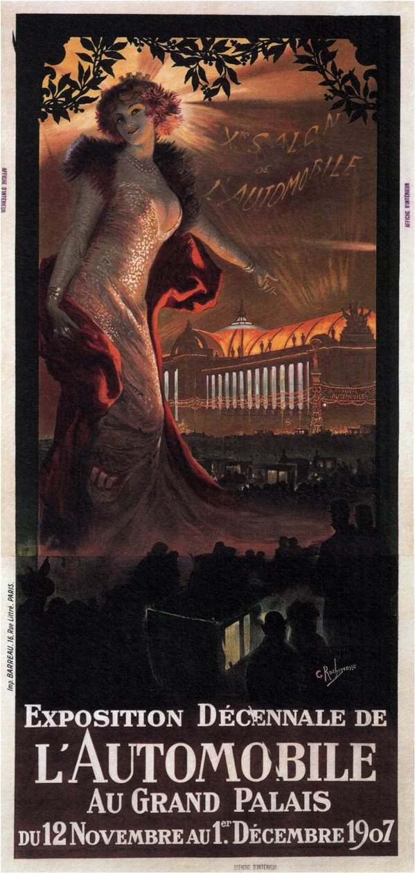 Dziesięcioletnia wystawa samochodów w Grand Palais, 1907 autorstwa Georges Antoine Rochegrosse