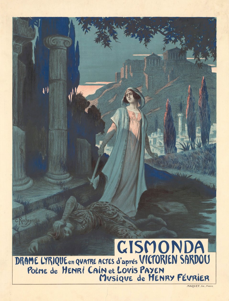 Plakat do sztuki teatralnej Gismonda V. Sardou, 1919. autorstwa Georges Antoine Rochegrosse