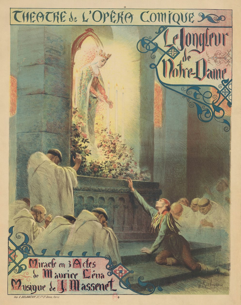 Premierowy plakat do opery Le jongleur de Notre-Dame Julesa Masseneta, 1904. autorstwa Georges Antoine Rochegrosse
