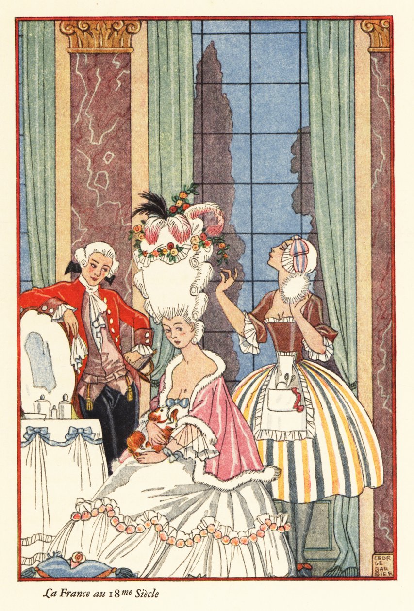 Szlachetna kobieta przy toalecie w XVIII-wiecznej Francji. 1928 (druk) autorstwa Georges Barbier