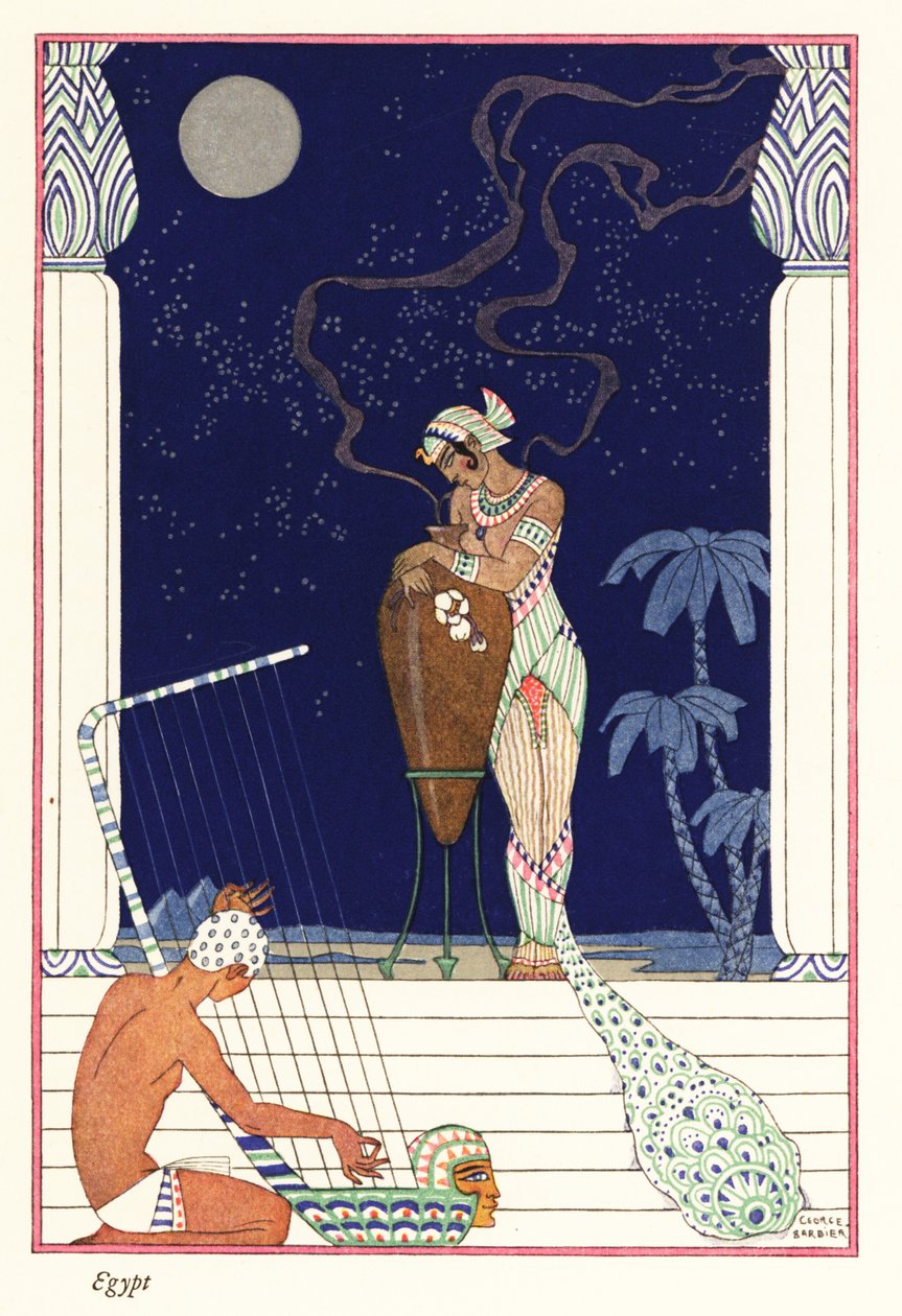 Królowa stoi pachnąca zapachem spalonym, starożytny Egipt1928 (druk) autorstwa Georges Barbier