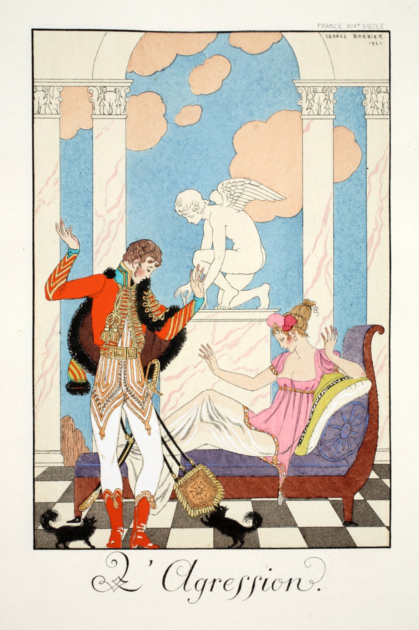 Agresja, z „Falbalas i Fanfreluches, Almanachu teraźniejszości, przeszłości i przyszłości” autorstwa Georges Barbier