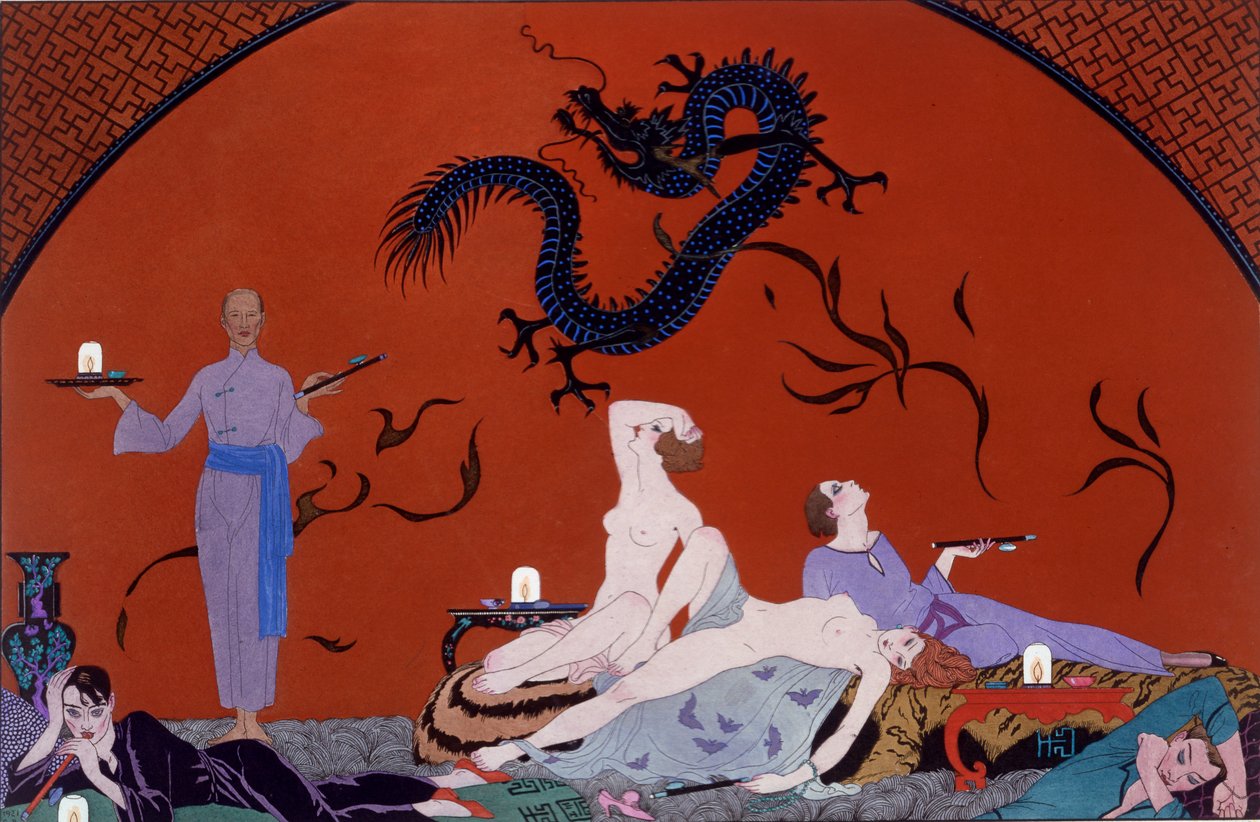 W domu Pasotzów, ok. 1921 (odbitka w pochoirze) autorstwa Georges Barbier