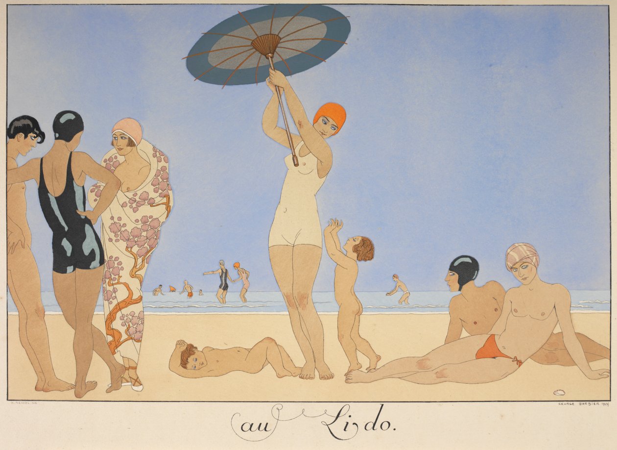Au lido. Ludzie na plaży. autorstwa Georges Barbier