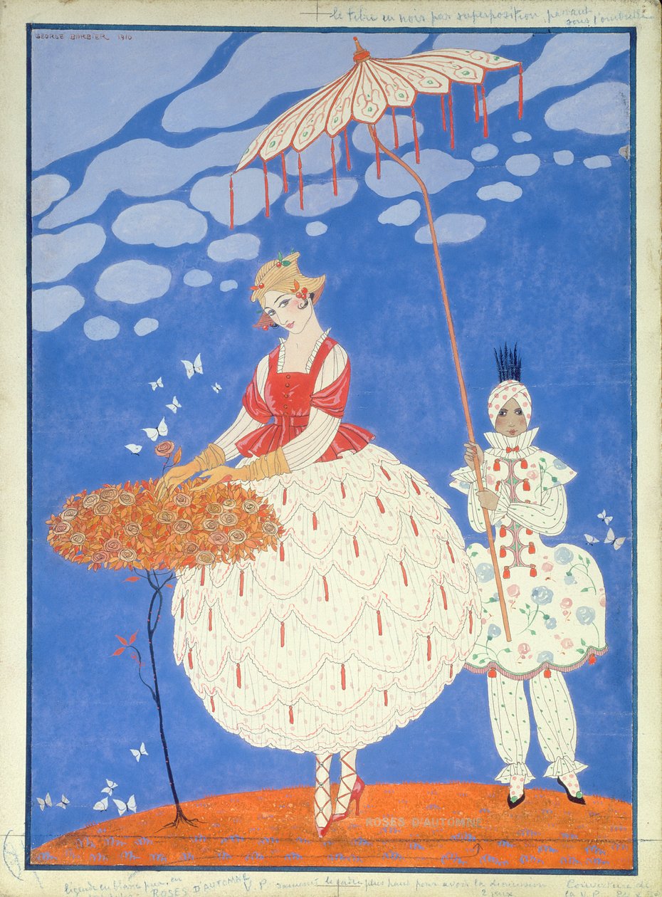 Jesienne róże (pióro, tusz i akwarela na papierze) autorstwa Georges Barbier