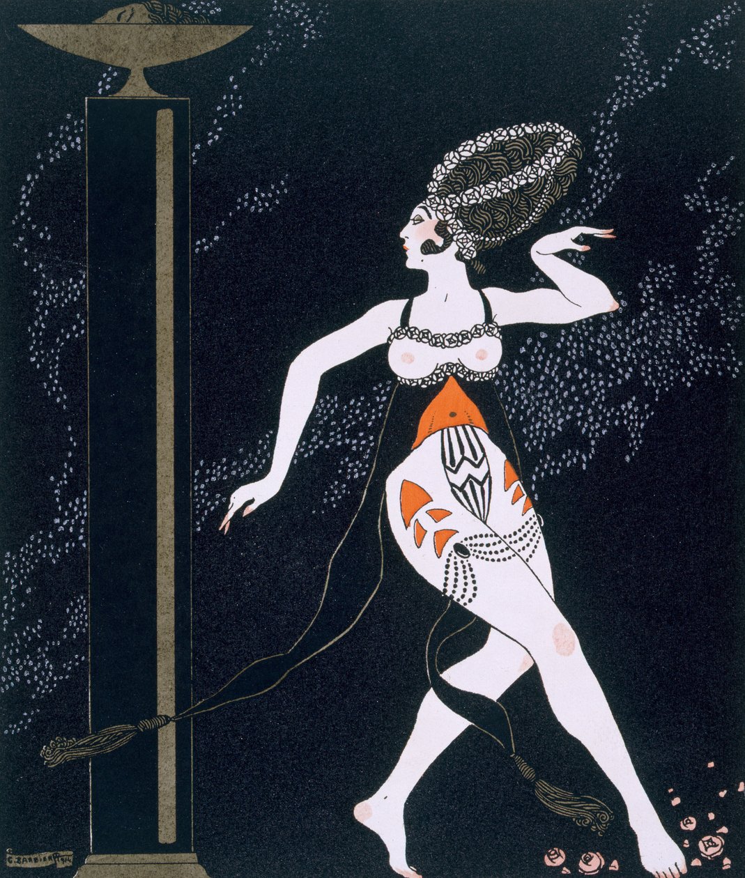 Scena baletowa z Tamarą Karsaviną (1885-1978) 1914 (odbitka w pochoirze) autorstwa Georges Barbier