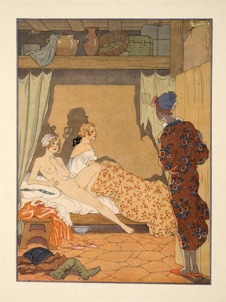 Scena w sypialni, ilustracja z publikacji „Les Liaisons Dangereuses” Pierre