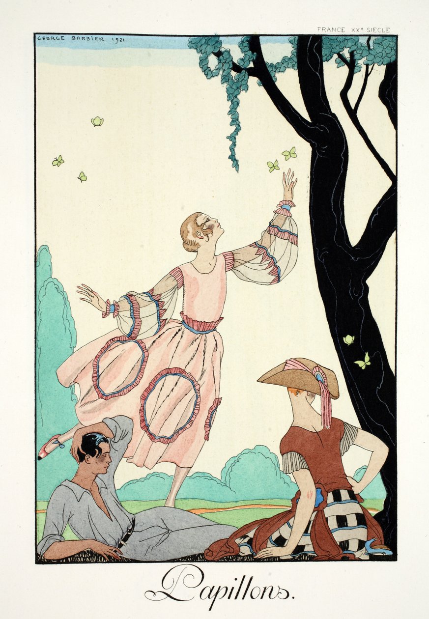 Motyle z „Falbalas i Fanfreluches, Almanachu teraźniejszości, przeszłości i przyszłości” autorstwa Georges Barbier