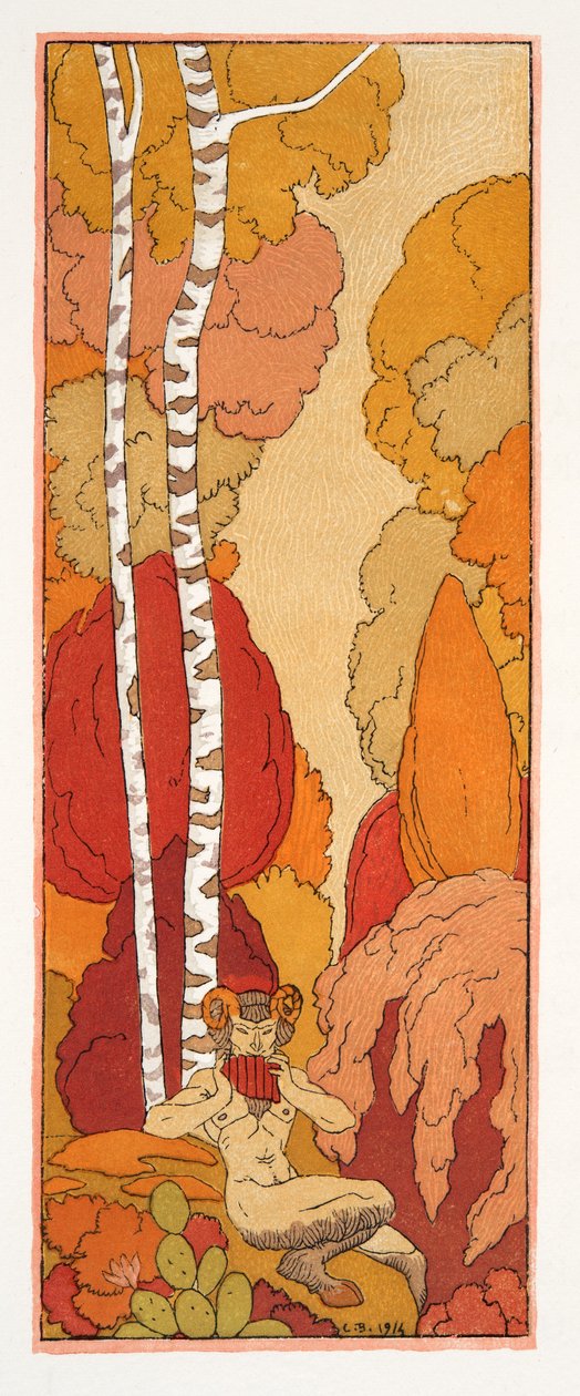 Pastoral Song, ilustracja z Les Chansons de Bilitis, Pierre Louys, wyd. 1922 (druk szablonowy) autorstwa Georges Barbier