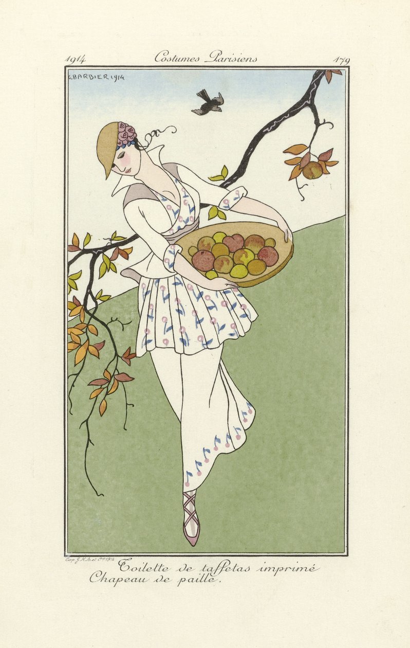 Day Dress from Costumes Parisiens, wyd. 1914 (odbitka szablonowa) autorstwa Georges Barbier