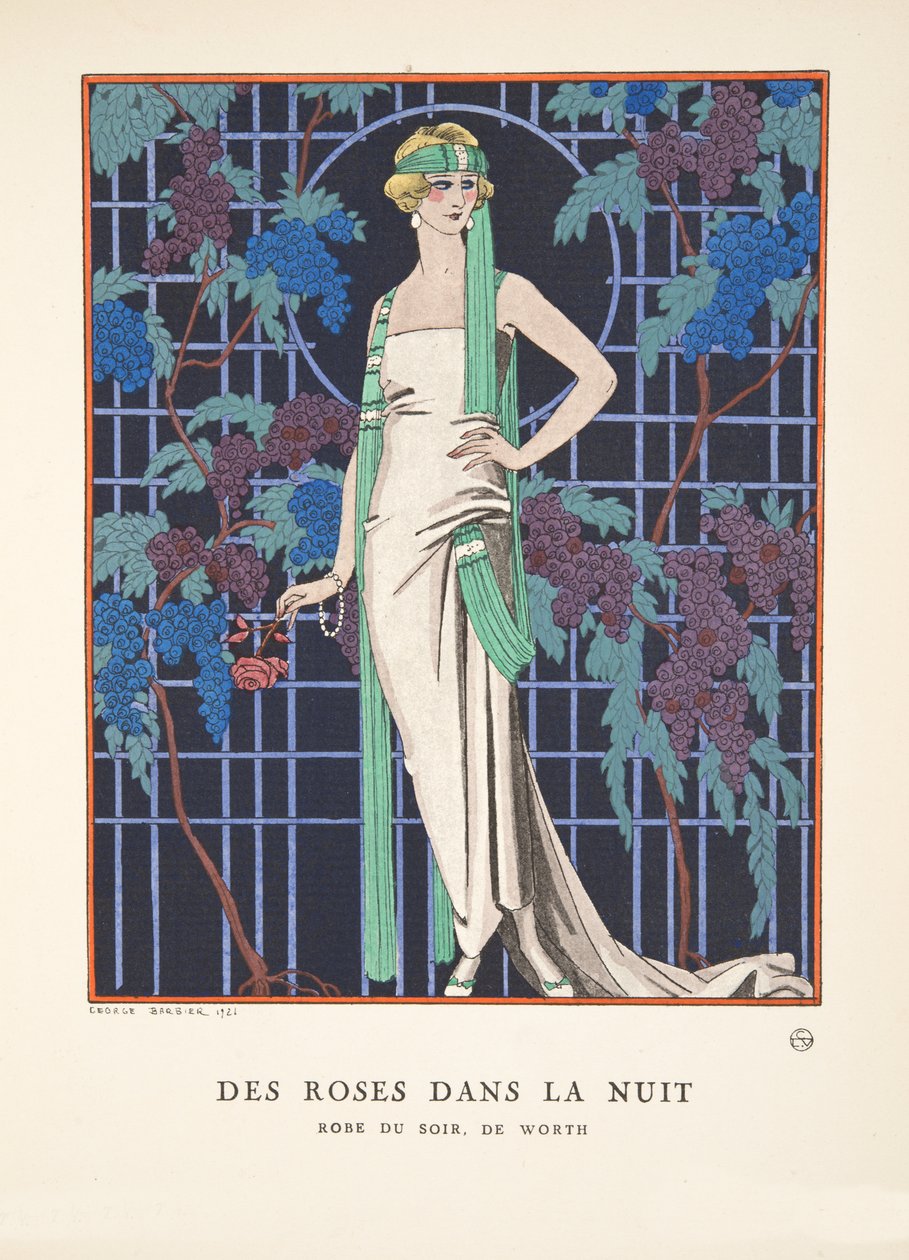 Róże w nocy, z kolekcji modnych talerzy autorstwa Georges Barbier
