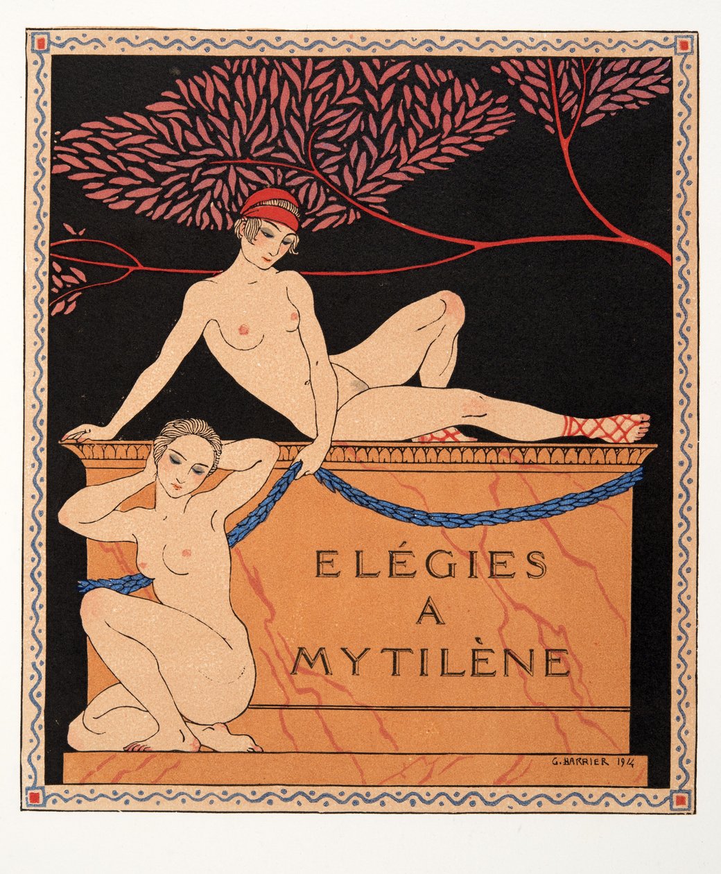 Elegie w Mytilene, ilustracja z Les Chansons de Bilitis, Pierre Louys, wyd. 1922 (druk szablonowy) autorstwa Georges Barbier