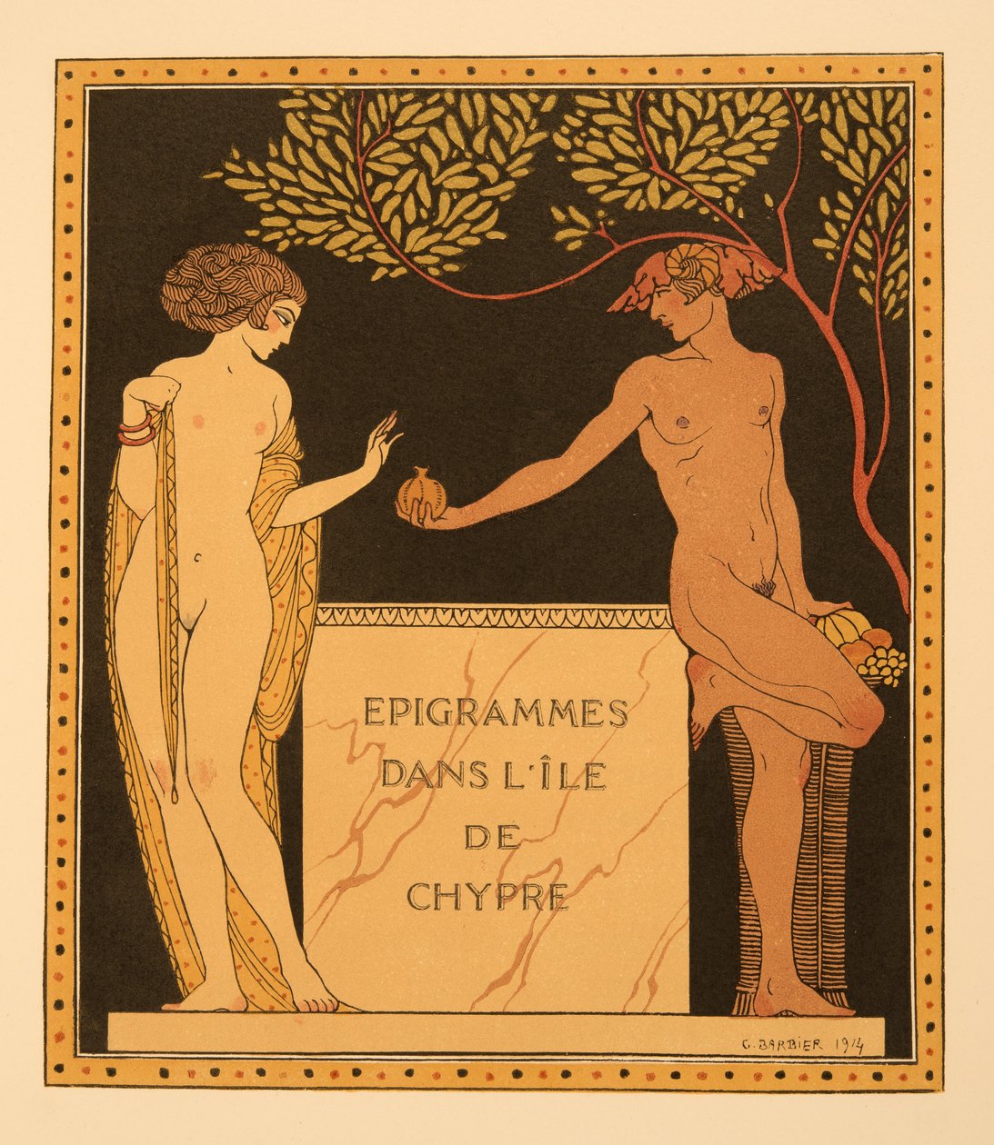 Epigramy na wyspie Cypr, ilustracja z Les Chansons de Bilitis, Pierre Louys, wyd. 1922 (odbitka szablonowa) autorstwa Georges Barbier